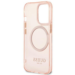 Guess Gold Outline permatomas MagSafe dėklas, skirtas iPhone 13 Pro Max – rožinis