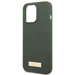 Guess Silicone Logo Plate MagSafe dėklas, skirtas iPhone 13 Pro Max - žalias