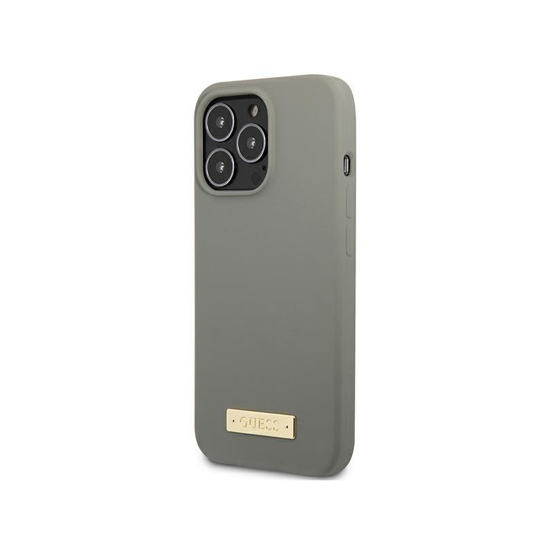 Guess Silicone Logo Plate MagSafe dėklas iPhone 13 Pro Max - pilkas
