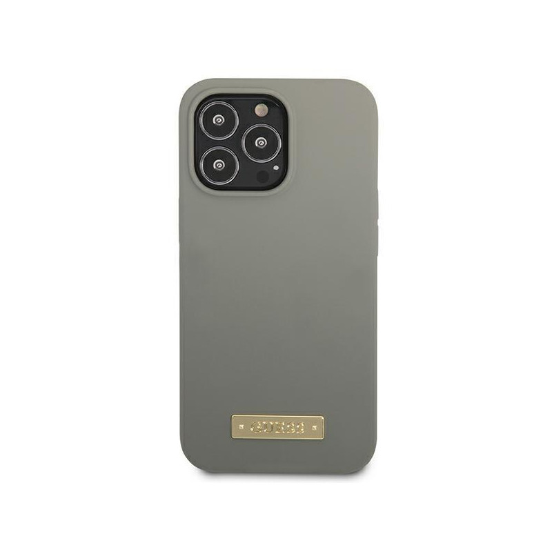 Guess Silicone Logo Plate MagSafe dėklas iPhone 13 Pro Max - pilkas