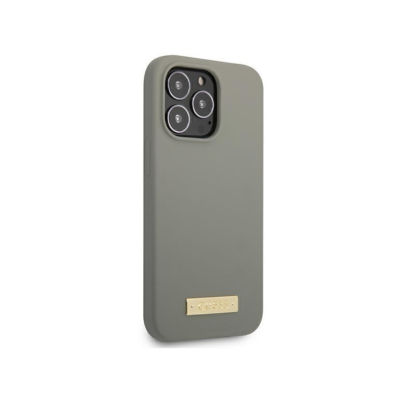 Guess Silicone Logo Plate MagSafe dėklas iPhone 13 Pro Max - pilkas