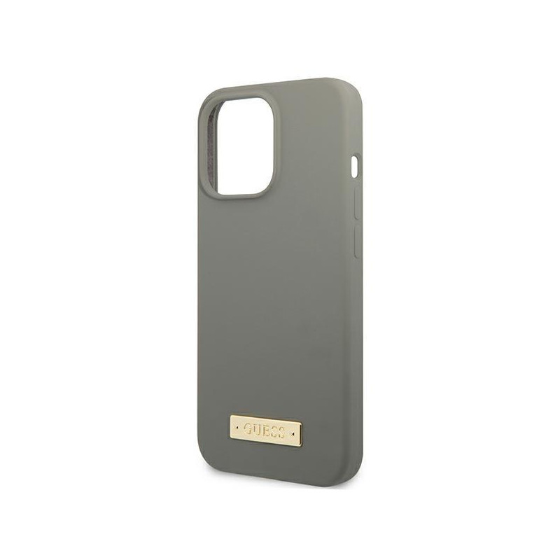 Guess Silicone Logo Plate MagSafe dėklas iPhone 13 Pro Max - pilkas