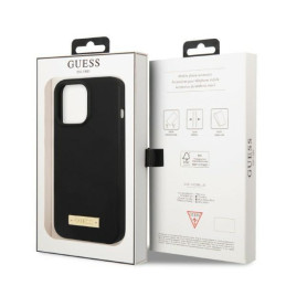 Guess Silicone Logo Plate MagSafe dėklas, skirtas iPhone 13 Pro Max - juodas