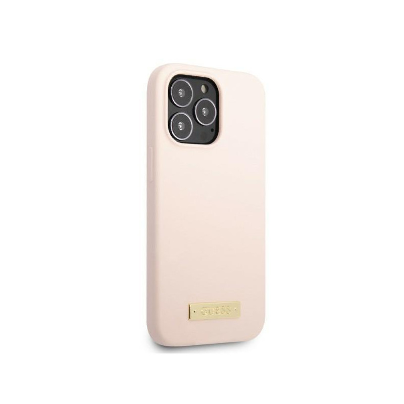 Guess Silicone Logo Plate MagSafe dėklas iPhone 13 Pro Max - rožinis