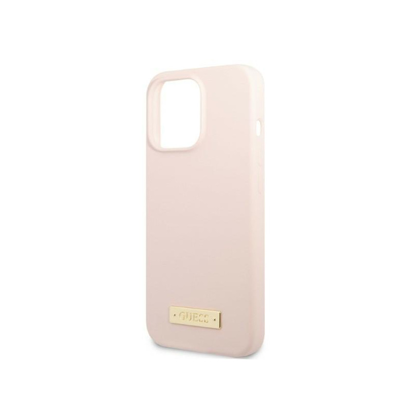 Guess Silicone Logo Plate MagSafe dėklas iPhone 13 Pro Max - rožinis