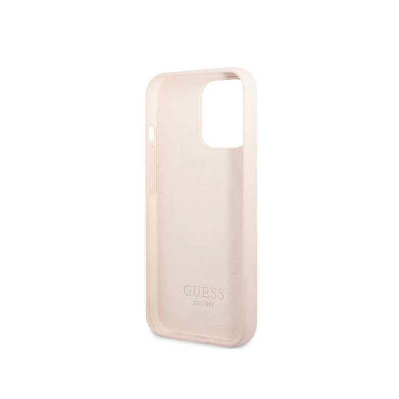 Guess Silicone Logo Plate MagSafe dėklas iPhone 13 Pro Max - rožinis