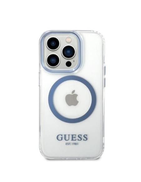 Guess Metal Outline MagSafe dėklas iPhone 14 Pro - mėlynas Guess Metal Outline MagSafe dėklas iPhone 14 Pro - mėlynas