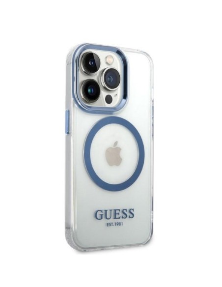 Guess Metal Outline MagSafe dėklas iPhone 14 Pro - mėlynas Guess Metal Outline MagSafe dėklas iPhone 14 Pro - mėlynas