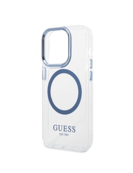 Guess Metal Outline MagSafe dėklas iPhone 14 Pro - mėlynas Guess Metal Outline MagSafe dėklas iPhone 14 Pro - mėlynas