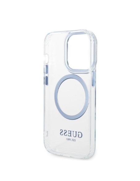 Guess Metal Outline MagSafe dėklas iPhone 14 Pro - mėlynas Guess Metal Outline MagSafe dėklas iPhone 14 Pro - mėlynas