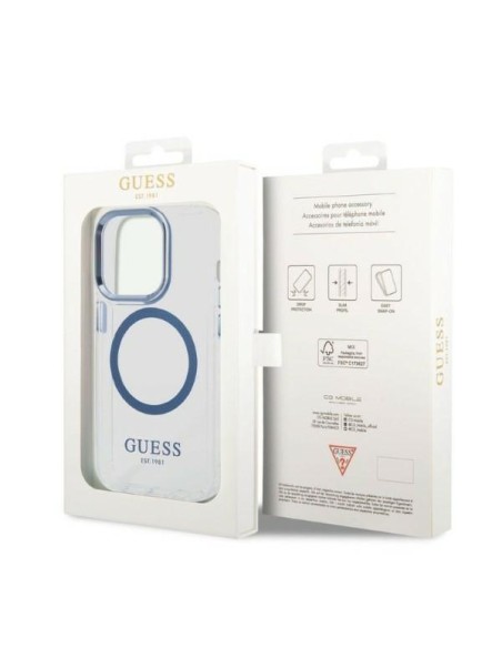 Guess Metal Outline MagSafe dėklas iPhone 14 Pro - mėlynas Guess Metal Outline MagSafe dėklas iPhone 14 Pro - mėlynas