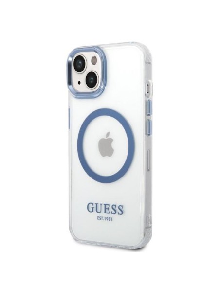 Guess Metal Outline MagSafe dėklas iPhone 14 Plus - mėlynas Guess Metal Outline MagSafe dėklas iPhone 14 Plus - mėlynas