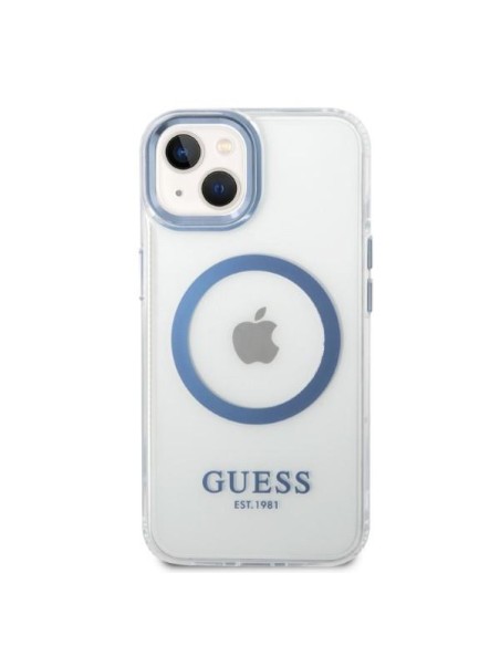 Guess Metal Outline MagSafe dėklas iPhone 14 Plus - mėlynas Guess Metal Outline MagSafe dėklas iPhone 14 Plus - mėlynas