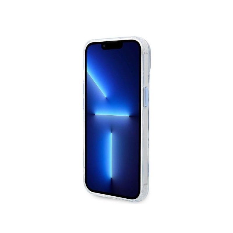 Guess Metal Outline MagSafe dėklas iPhone 14 Plus - mėlynas