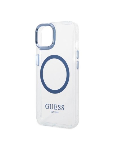 Guess Metal Outline MagSafe dėklas iPhone 14 Plus - mėlynas Guess Metal Outline MagSafe dėklas iPhone 14 Plus - mėlynas