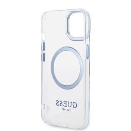 Guess Metal Outline MagSafe dėklas iPhone 14 Plus - mėlynas