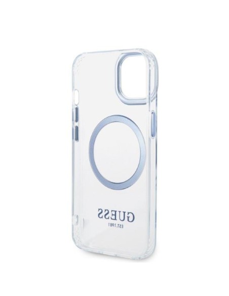 Guess Metal Outline MagSafe dėklas iPhone 14 Plus - mėlynas Guess Metal Outline MagSafe dėklas iPhone 14 Plus - mėlynas