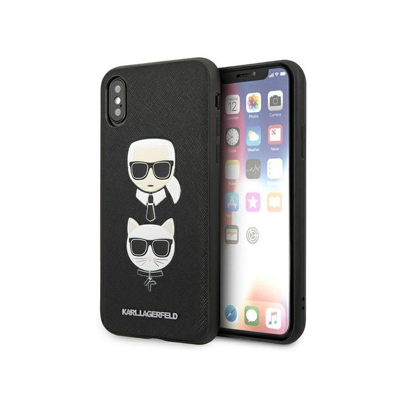 Karl Lagerfeld Saffiano Karl&Choupette Head dėklas iPhone XS Max - juodas