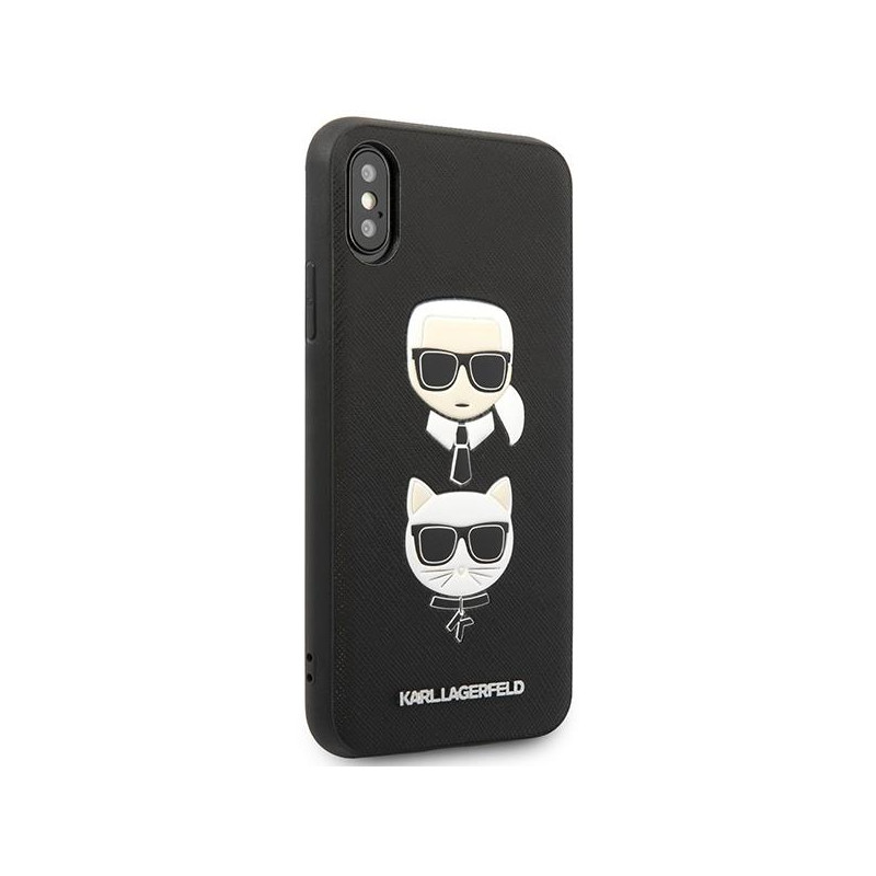 Karl Lagerfeld Saffiano Karl&Choupette Head dėklas iPhone XS Max - juodas