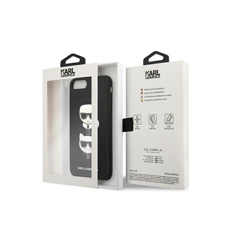 Karl Lagerfeld Saffiano Karl&Choupette Head dėklas, skirtas iPhone 7 Plus / iPhone 8 Plus - juodas