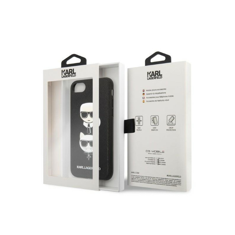Karl Lagerfeld Saffiano Karl&Choupette galvos dėklas iPhone 7 / 8 / SE 2020 / SE 2022 - juodas