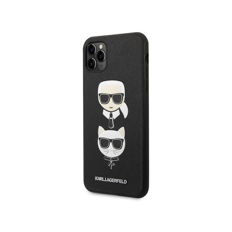 Karl Lagerfeld Saffiano Karl&Choupette Head dėklas, skirtas iPhone 11 Pro Max - juodas