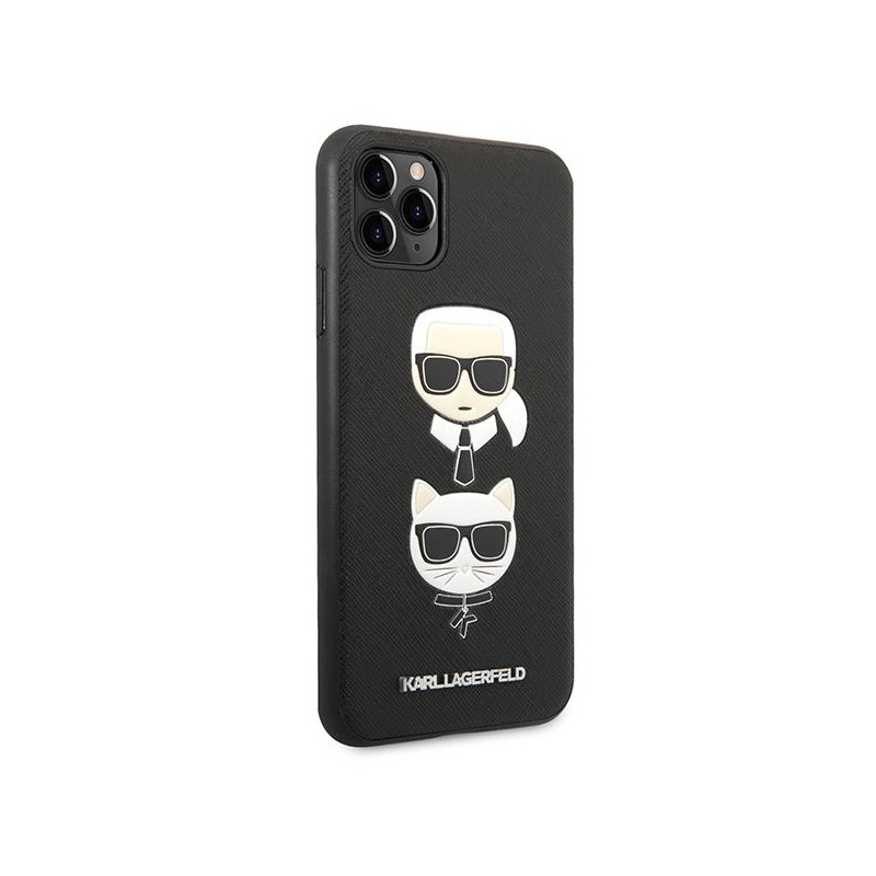 Karl Lagerfeld Saffiano Karl&Choupette Head dėklas, skirtas iPhone 11 Pro Max - juodas