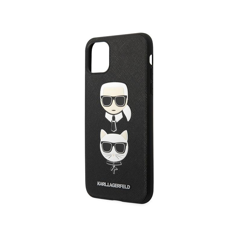 Karl Lagerfeld Saffiano Karl&Choupette Head dėklas, skirtas iPhone 11 Pro Max - juodas