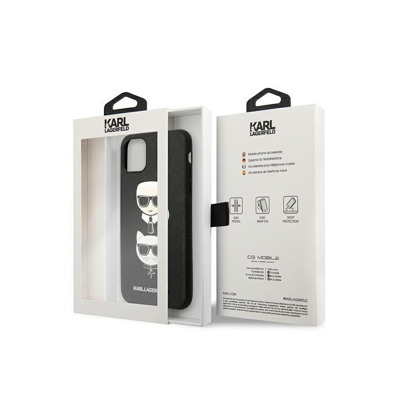 Karl Lagerfeld Saffiano Karl&Choupette Head dėklas, skirtas iPhone 11 Pro Max - juodas