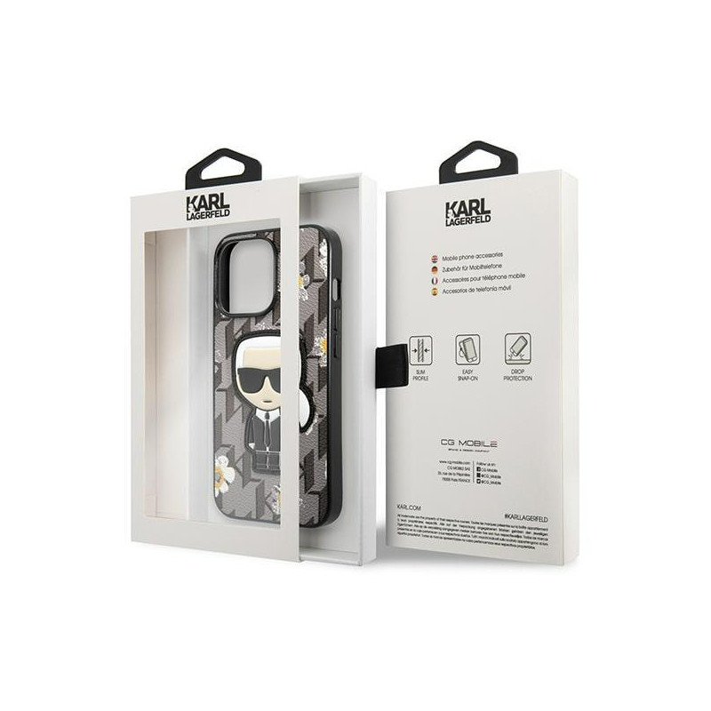 Karl Lagerfeld Flower Ikonik Karl dėklas iPhone 13 Pro / iPhone 13 - pilkas