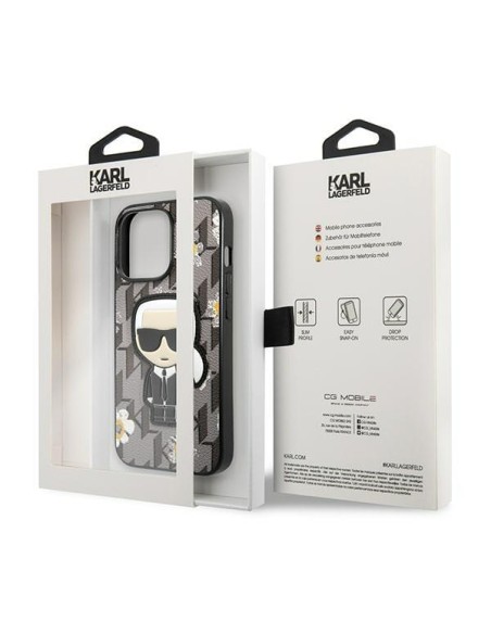 Karl Lagerfeld Flower Ikonik Karl dėklas iPhone 13 Pro / iPhone 13 - pilkas