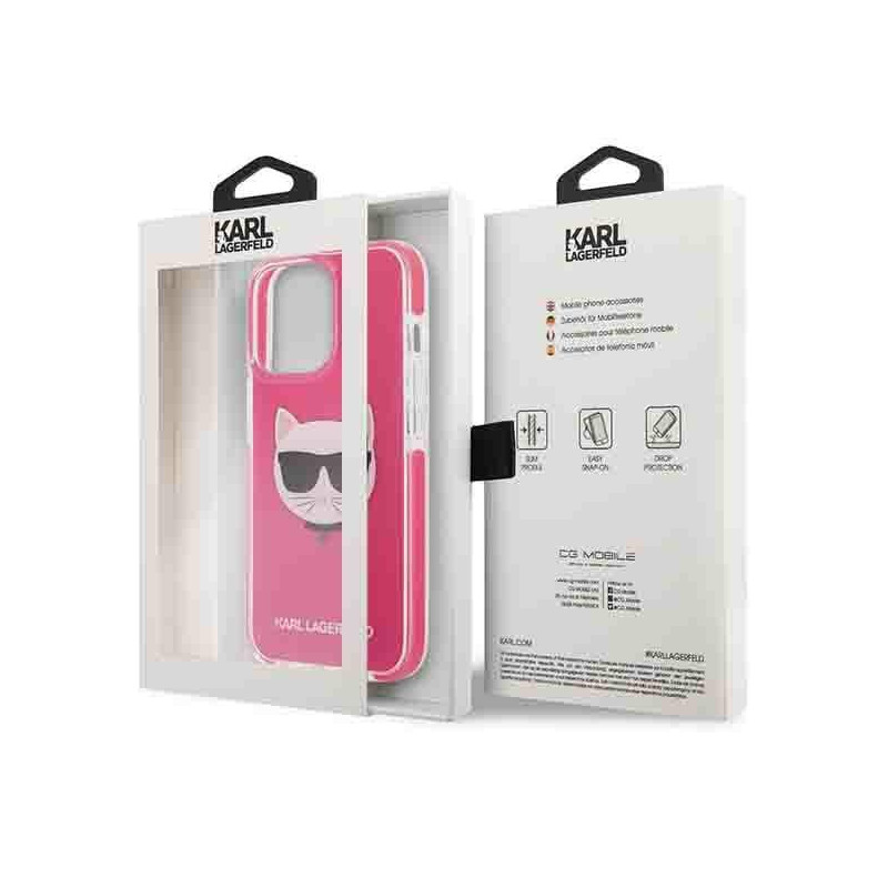 Karl Lagerfeld Choupette Head dėklas, skirtas iPhone 13 Pro / iPhone 13 - fuksija