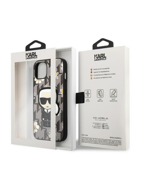 Karl Lagerfeld Flower Ikonik Karl dėklas iPhone 13 mini - pilkas Karl Lagerfeld Flower Ikonik Karl dėklas iPhone 13 mini - pilkas