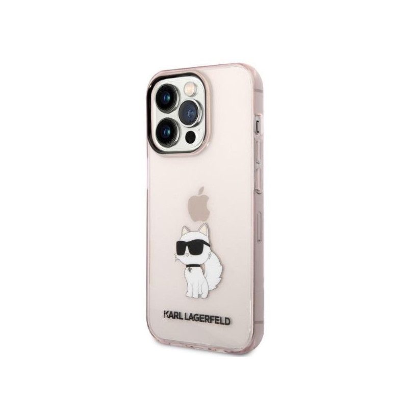 Karl Lagerfeld Ikonik Choupette dėklas iPhone 14 Pro - rožinis