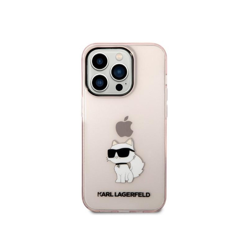 Karl Lagerfeld Ikonik Choupette dėklas iPhone 14 Pro - rožinis