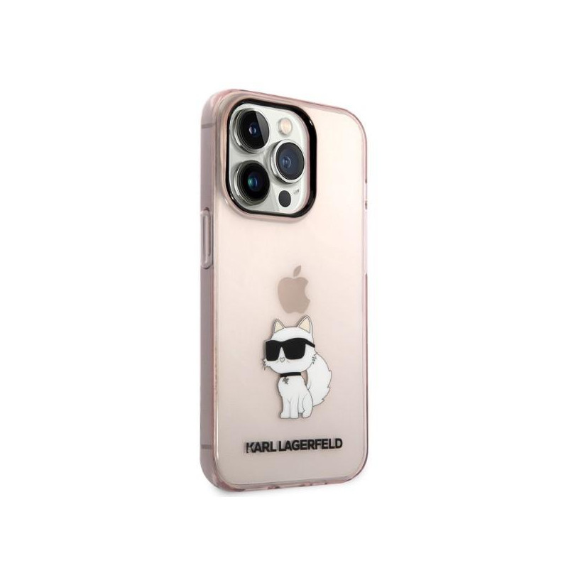 Karl Lagerfeld Ikonik Choupette dėklas iPhone 14 Pro - rožinis