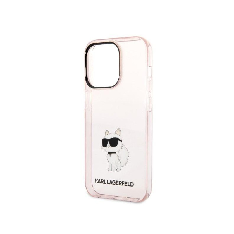 Karl Lagerfeld Ikonik Choupette dėklas iPhone 14 Pro - rožinis