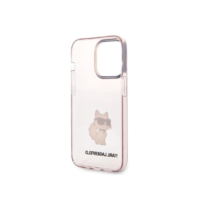 Karl Lagerfeld Ikonik Choupette dėklas iPhone 14 Pro - rožinis