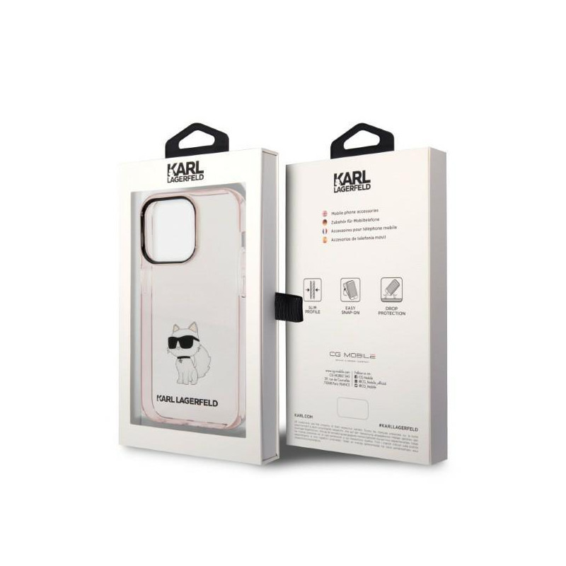 Karl Lagerfeld Ikonik Choupette dėklas iPhone 14 Pro - rožinis