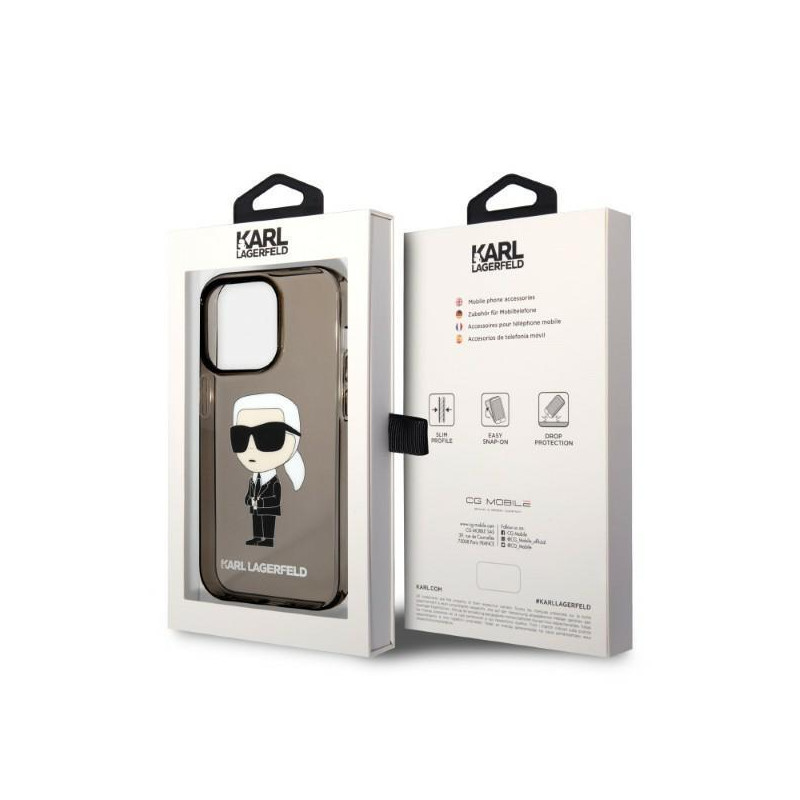Karl Lagerfeld Ikonik Karl dėklas iPhone 14 Pro - juodas