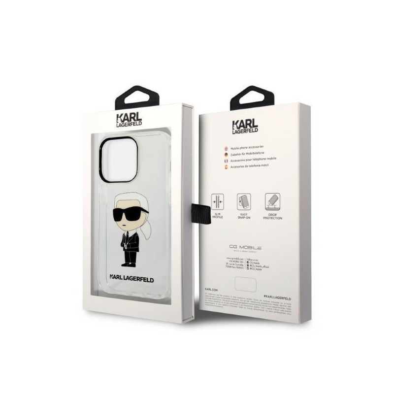 Karl Lagerfeld Ikonik Karl dėklas iPhone 14 Pro - skaidrus