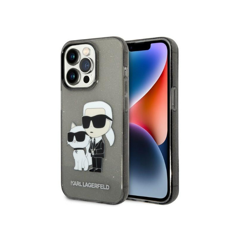 Karl Lagerfeld Glitter Karl&Choupette dėklas iPhone 14 Pro - juodas Karl Lagerfeld Glitter Karl&Choupette dėklas iPhone 14 Pro - juodas