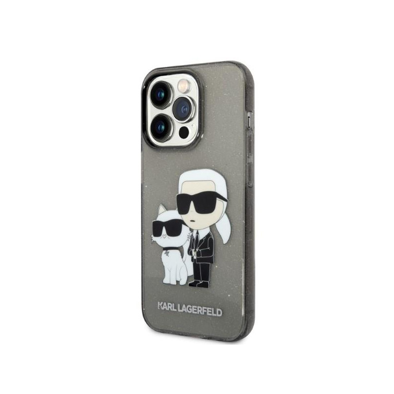 Karl Lagerfeld Glitter Karl&Choupette dėklas iPhone 14 Pro - juodas