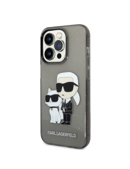 Karl Lagerfeld Glitter Karl&Choupette dėklas iPhone 14 Pro - juodas