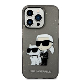 Karl Lagerfeld Glitter Karl&Choupette dėklas iPhone 14 Pro - juodas