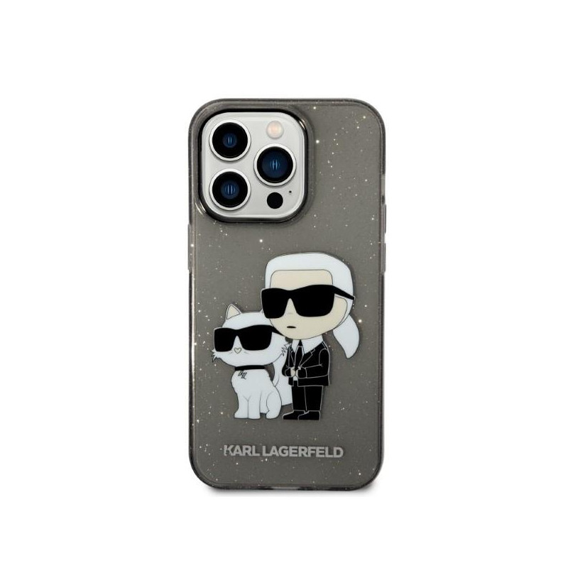 Karl Lagerfeld Glitter Karl&Choupette dėklas iPhone 14 Pro - juodas
