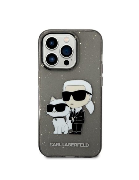 Karl Lagerfeld Glitter Karl&Choupette dėklas iPhone 14 Pro - juodas