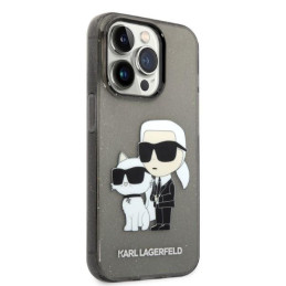Karl Lagerfeld Glitter Karl&Choupette dėklas iPhone 14 Pro - juodas