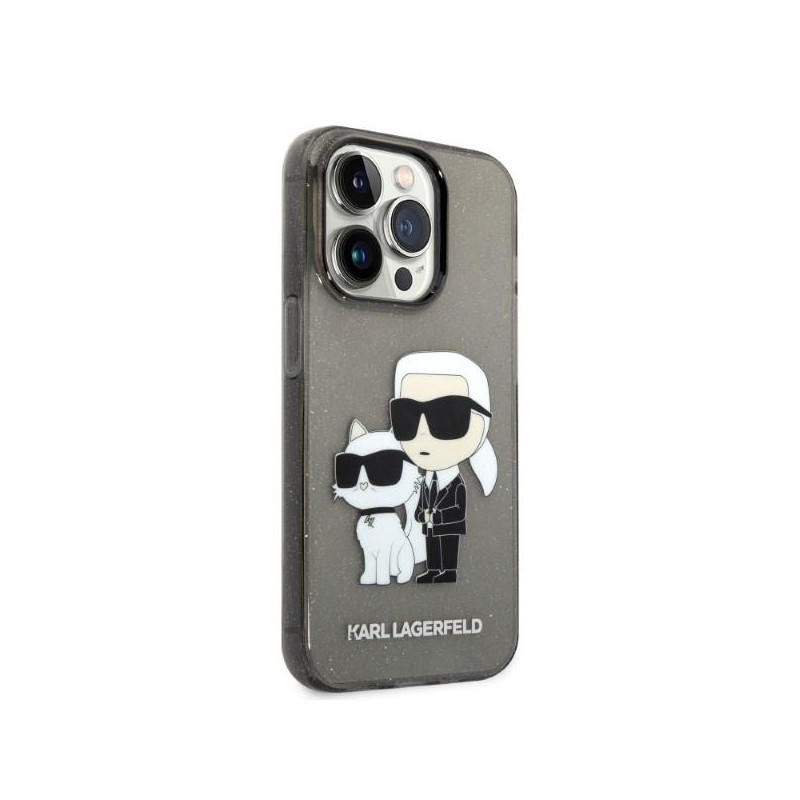 Karl Lagerfeld Glitter Karl&Choupette dėklas iPhone 14 Pro - juodas
