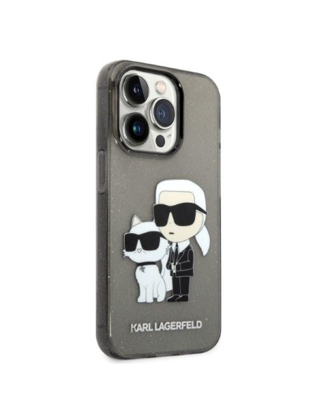 Karl Lagerfeld Glitter Karl&Choupette dėklas iPhone 14 Pro - juodas